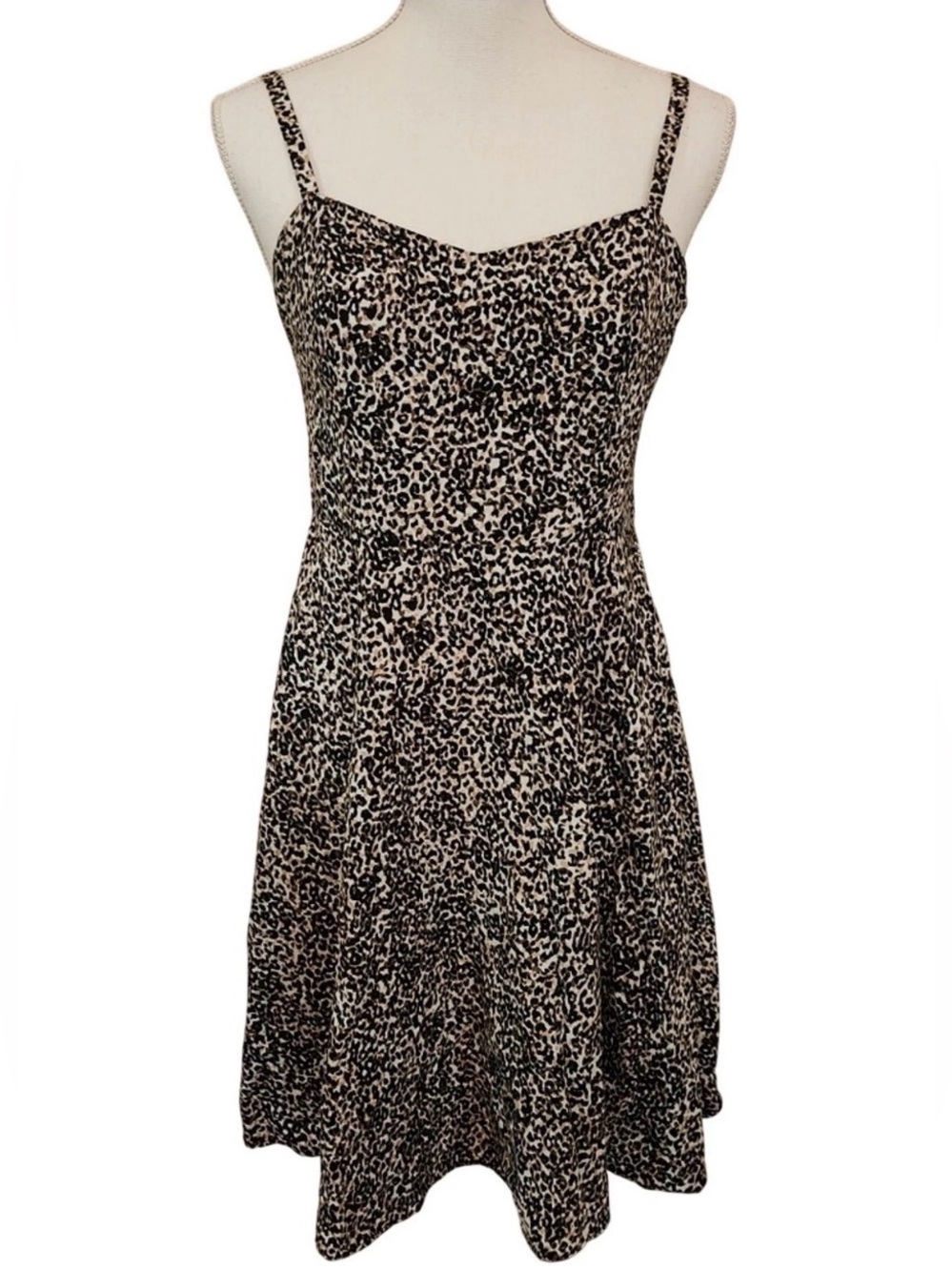 Old Navy Leopard Print Cami Mini Skater Dress Brown Black Tan Country Cowgirl L